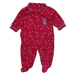 𝅺petit Pengouin Burgundy Collared Snow Flake Print PJ's
